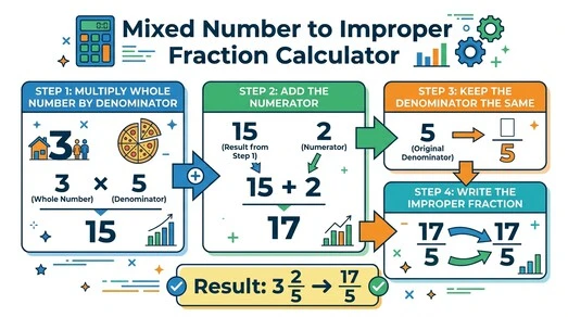 Mixed Number to Improper Fraction Calculator step-by-step conversion process