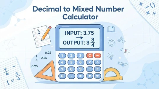 Decimal to Mixed Number Calculator converting 3.75 into 3 3/4