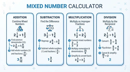 Mixed Number Calculator example calculations