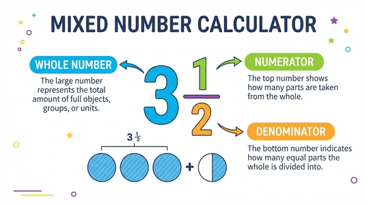 Mixed Number Calculator showing mixed number parts