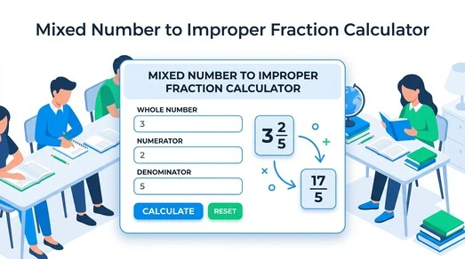 Mixed Number to Improper Fraction Calculator converting a mixed number into an improper fraction