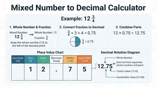 Mixed Number to Decimal Calculator decimal interpretation and place values