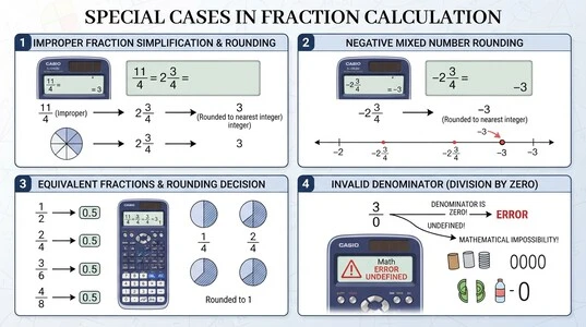 Special cases for rounding improper negative and equivalent mixed numbers