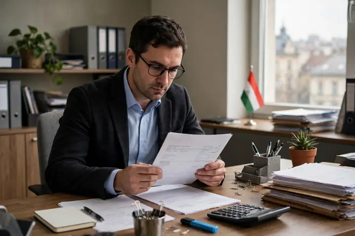 Könyvelő számlát ellenőriz — áfa kalkulátor az irodában