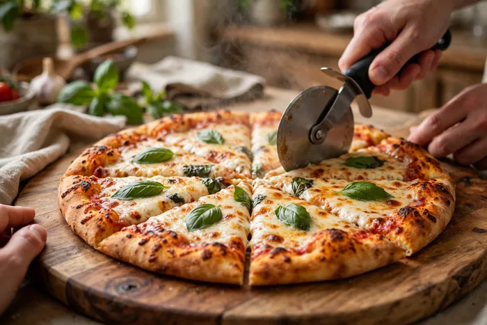 Pizza snijden als voorbeeld voor de breuken rekenmachine