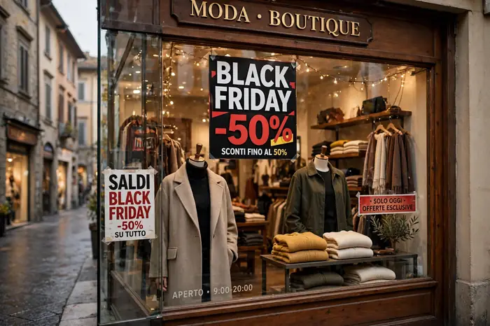 Vetrina con saldi Black Friday calcolati con la calcolatrice percentuale