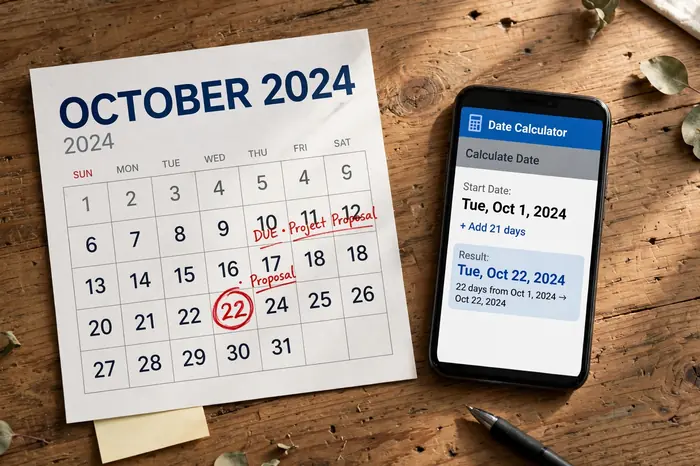Calendário com prazo marcado e calculadora de dias ao lado