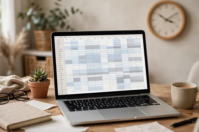 Freelancer com planilha de horas no notebook e a calculadora horas