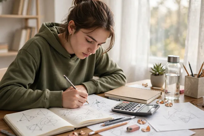 Estudante usando calculadora on line nos deveres de matemática