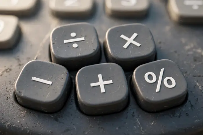 Primer plano de teclas de calculadora online con símbolos matemáticos