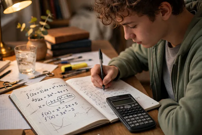 Étudiant utilisant la calculatrice scientifique pour les mathématiques