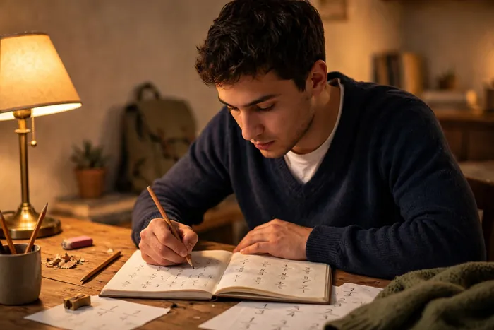 Studente studia le frazioni con la calcolatrice frazioni