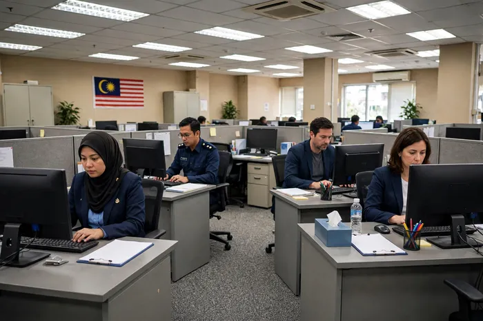 Pegawai kerajaan di pejabat menggunakan kalkulator gaji sspa