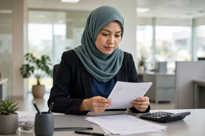 Penjawat awam menyemak slip gaji dengan kalkulator gaji sspa
