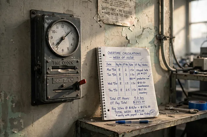 Relógio de ponto e calculadora hora extra calculando adicional de 50%