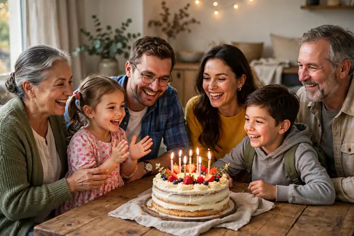 Festa de aniversário em família — calculadora de idade marca a data exata