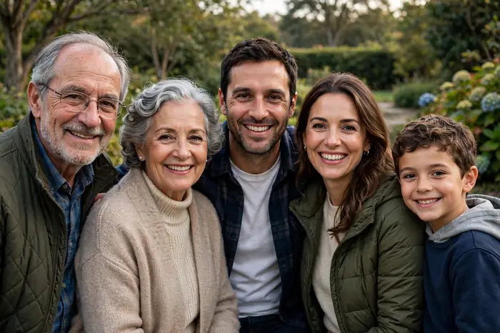 Três gerações da família reunidas — calculadora de idade para todas as idades
