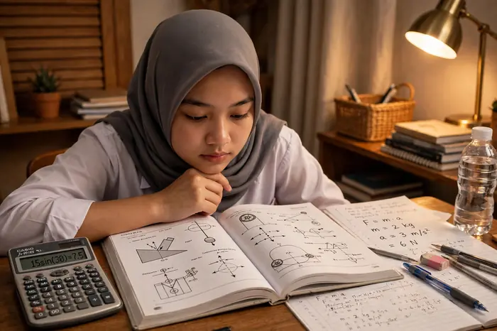 Siswa Indonesia belajar dengan kalkulator ilmiah — kalkulator ilmiah untuk ujian