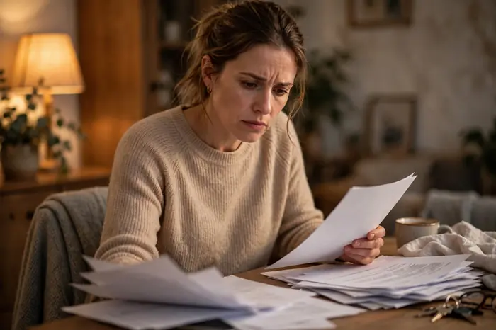Trabajadora revisando documentos de despido con la calculadora indemnización por despido