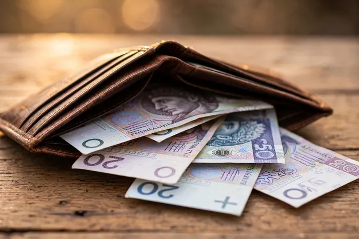 Portfel z banknotami złotówek a kalkulator inflacji