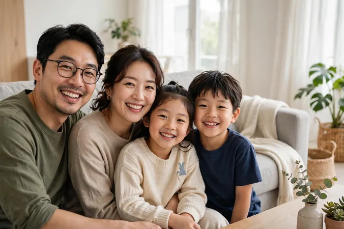 증여세 계산기 결과를 확인하며 미소 짓는 가족