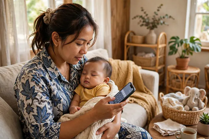 Ibu Indonesia menghitung umur bayi di rumah dengan kalkulator umur