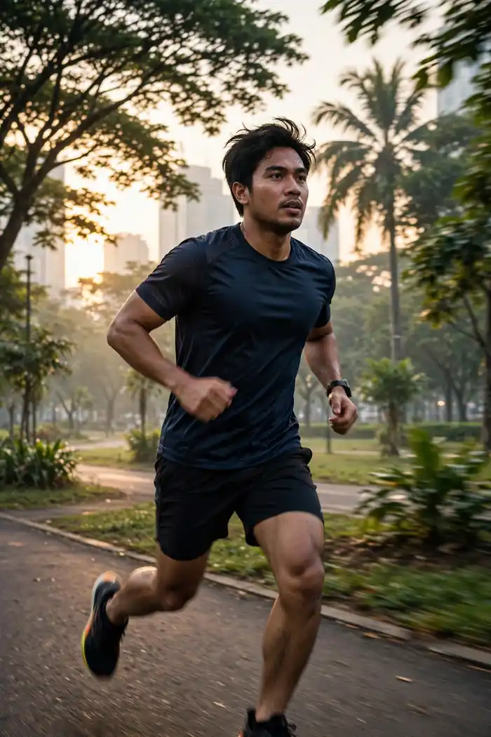 Orang berlari pagi untuk membakar kalori sesuai kalkulator kalori