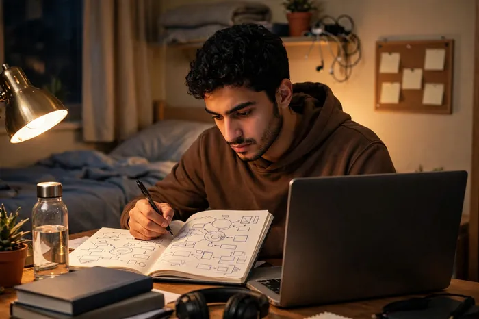 طالب يراجع خطة رفع المعدل مع حاسبة المعدل