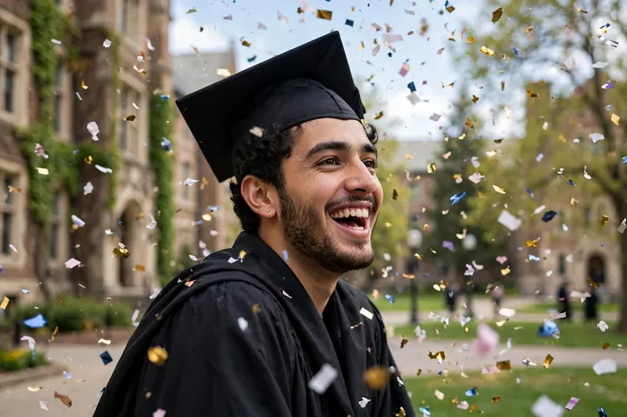 خريج جامعي يحتفل بعد تحسين معدله باستخدام حاسبة المعدل