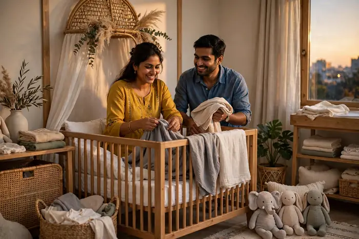 প্রেগনেন্সি ক্যালকুলেটর ব্যবহার করে ডেলিভারির প্রস্তুতি নিচ্ছে একটি পরিবার