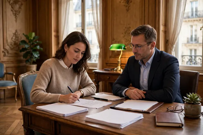 Signature d'un contrat de prêt à la banque après calculatrice pret immobilier