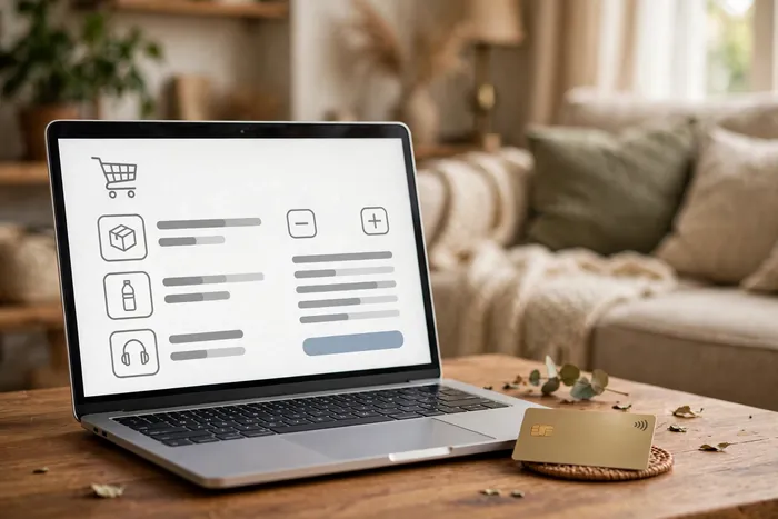 Prozentrechnung Taschenrechner auf dem Laptop beim Online-Shopping