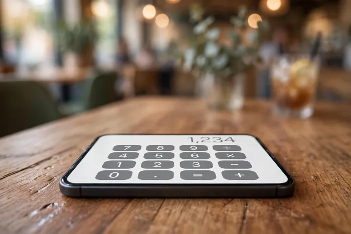 Smartphone met rekenmachine online gratis op tafel