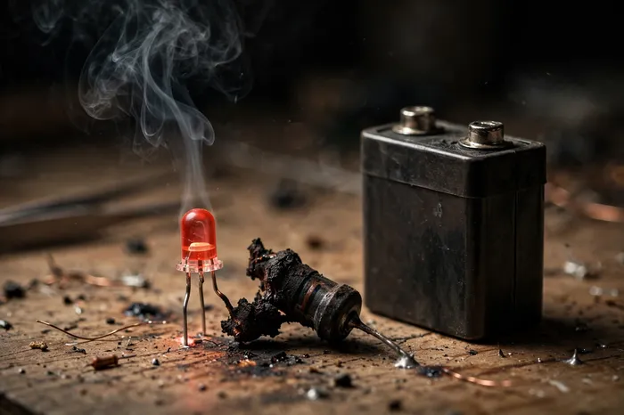 LED quemado por falta de resistencia, calculado con calculadora de resistencias