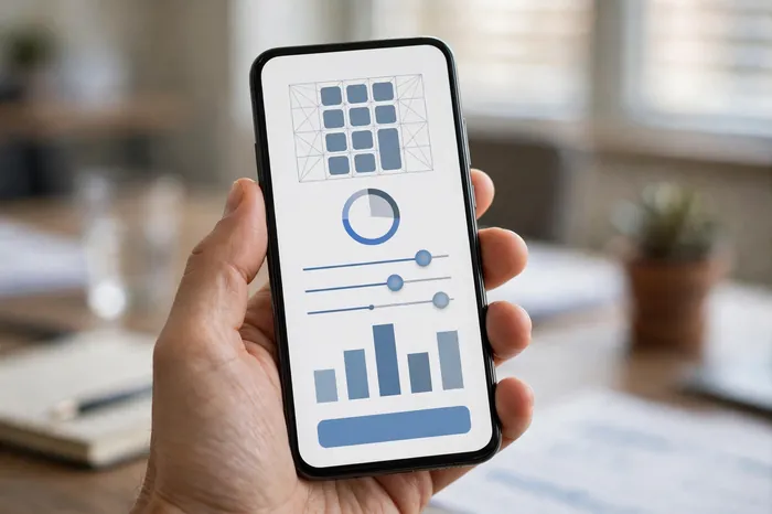 יד מחזיקה טלפון חכם עם מחשבון שכר פתוח לחישוב משכורת נטו