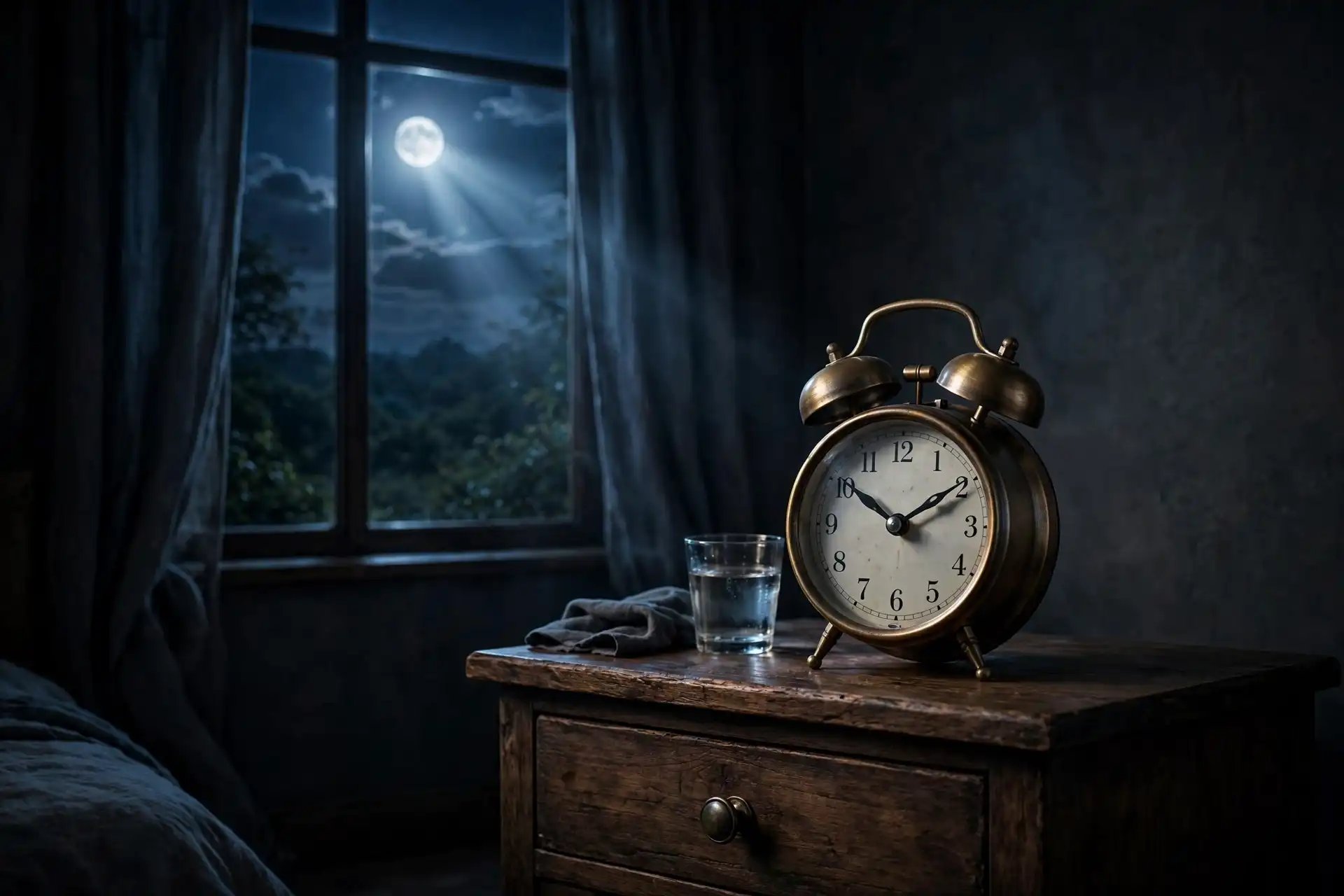 Budzik na szafce nocnej i pora pobudki dobrana przez kalkulator snu