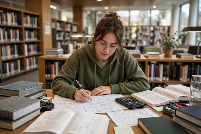 Studente che usa la calcolatrice online per risolvere i compiti in modo veloce e preciso