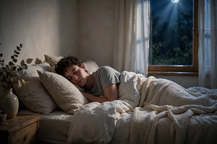 Persona durmiendo plácidamente con calculadora de sueño