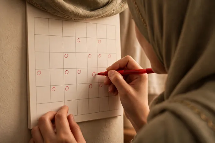 امرأة تحسب أيام خصوبتها باستخدام حاسبة التبويض
