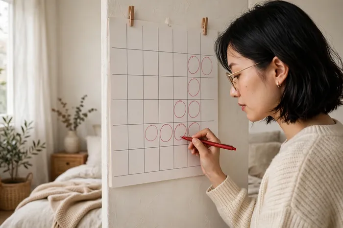 女性在月曆上標記生理期使用月經週期計算器